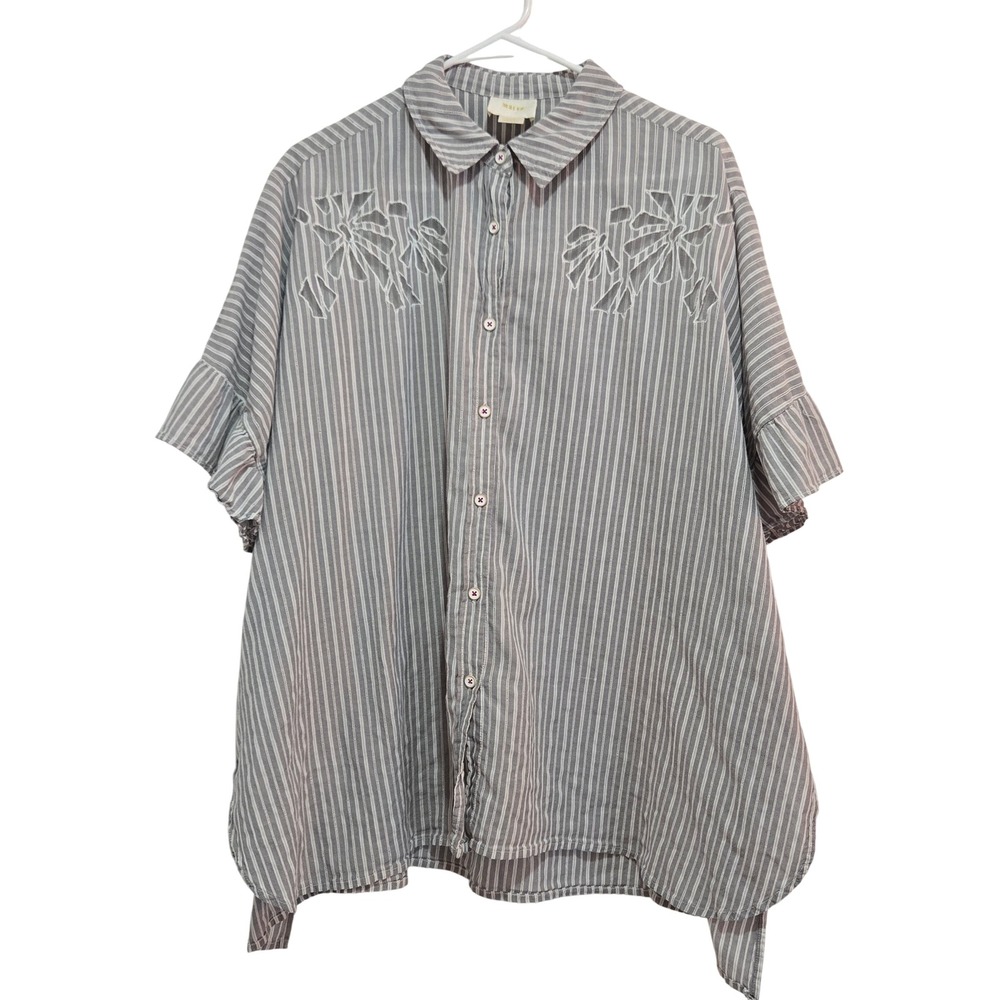 Mauve Anthropologie Betty Oversized Buttondown Eyelet Ruffle Sleeve Shirt XS/S